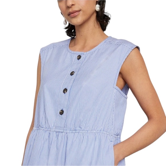 Everlane The Tiered Blue & White Striped Poplin Sleeveless Maxi Dress - XS - Picture 3 of 16